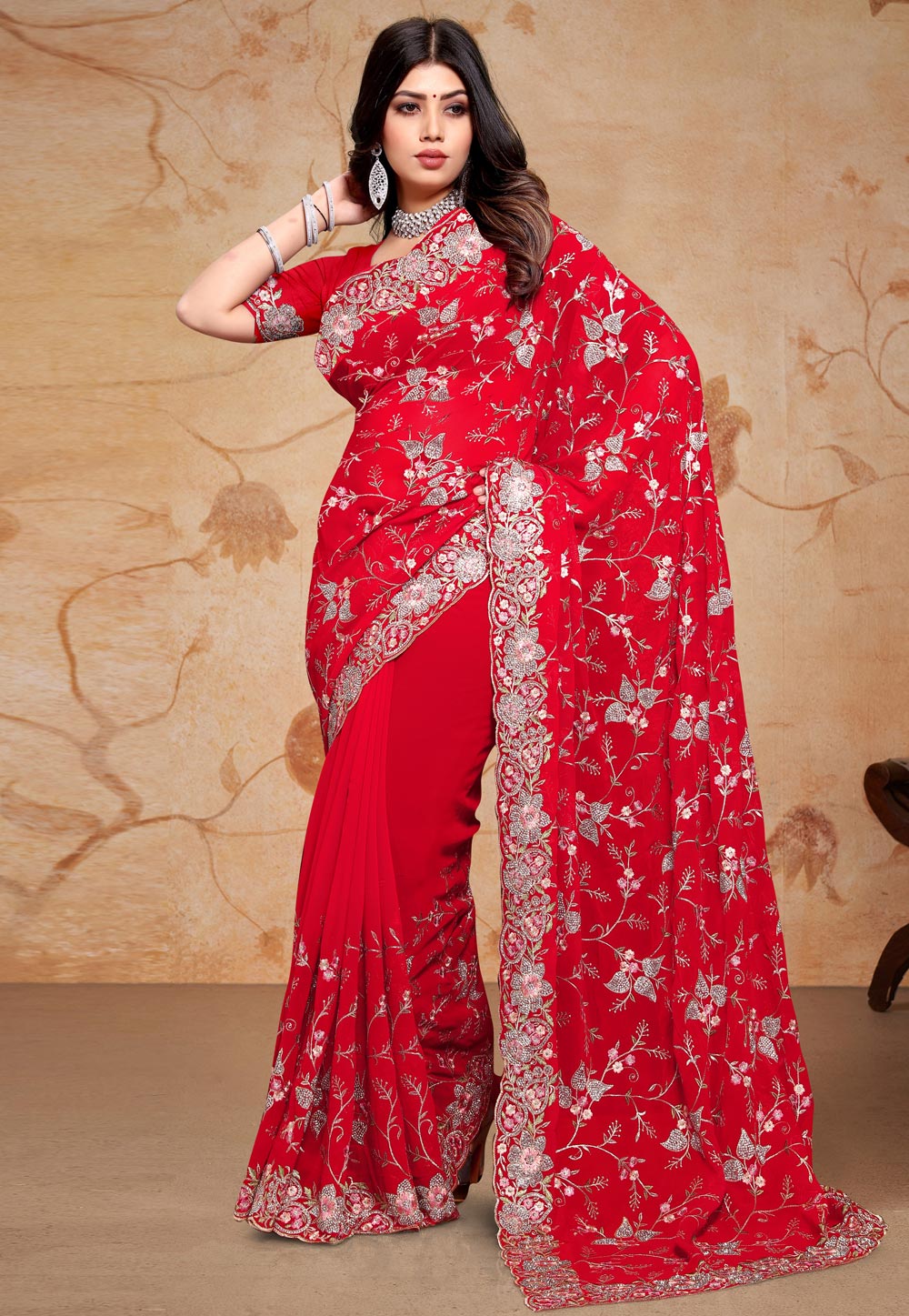 Red Georgette Saree With Blouse 283246