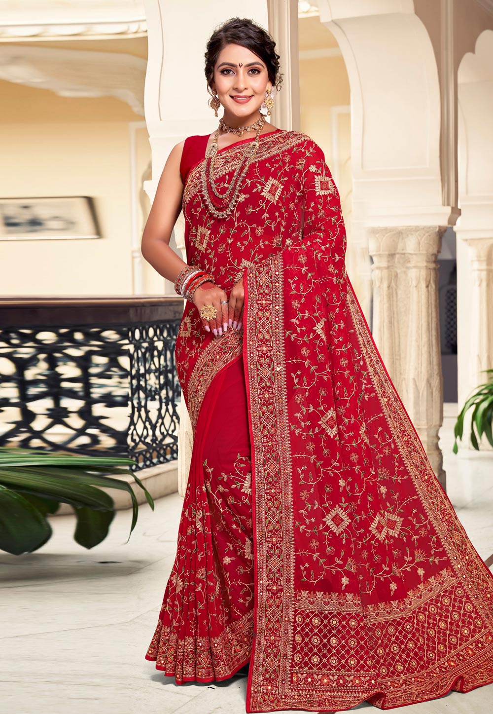 Red Georgette Saree With Blouse 279302