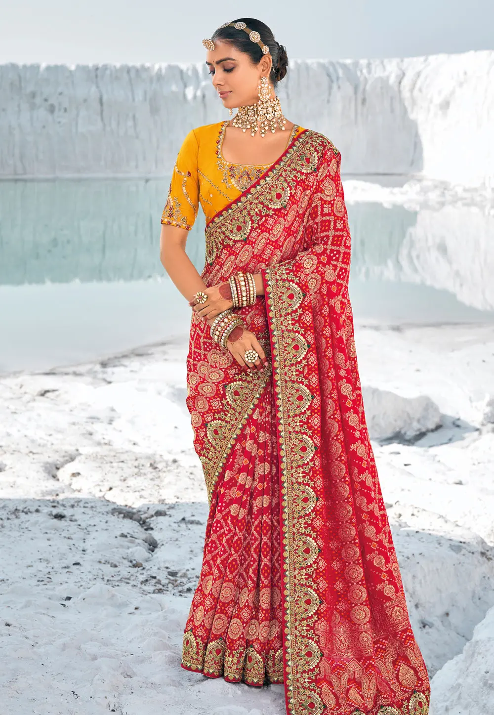 Red Georgette Saree With Blouse 297564