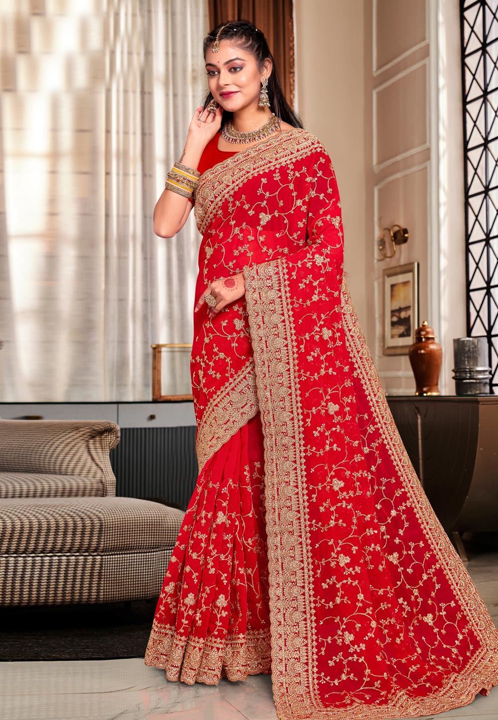 Red Georgette Saree With Blouse 283591