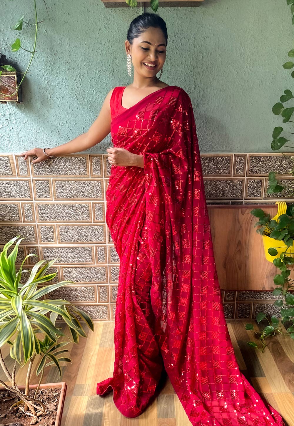 Red Georgette Saree With Blouse 279471