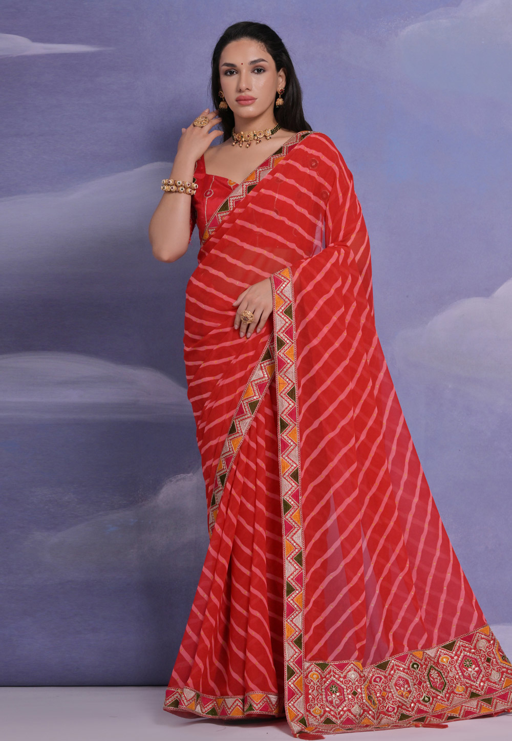 Red Georgette Saree With Blouse 279861