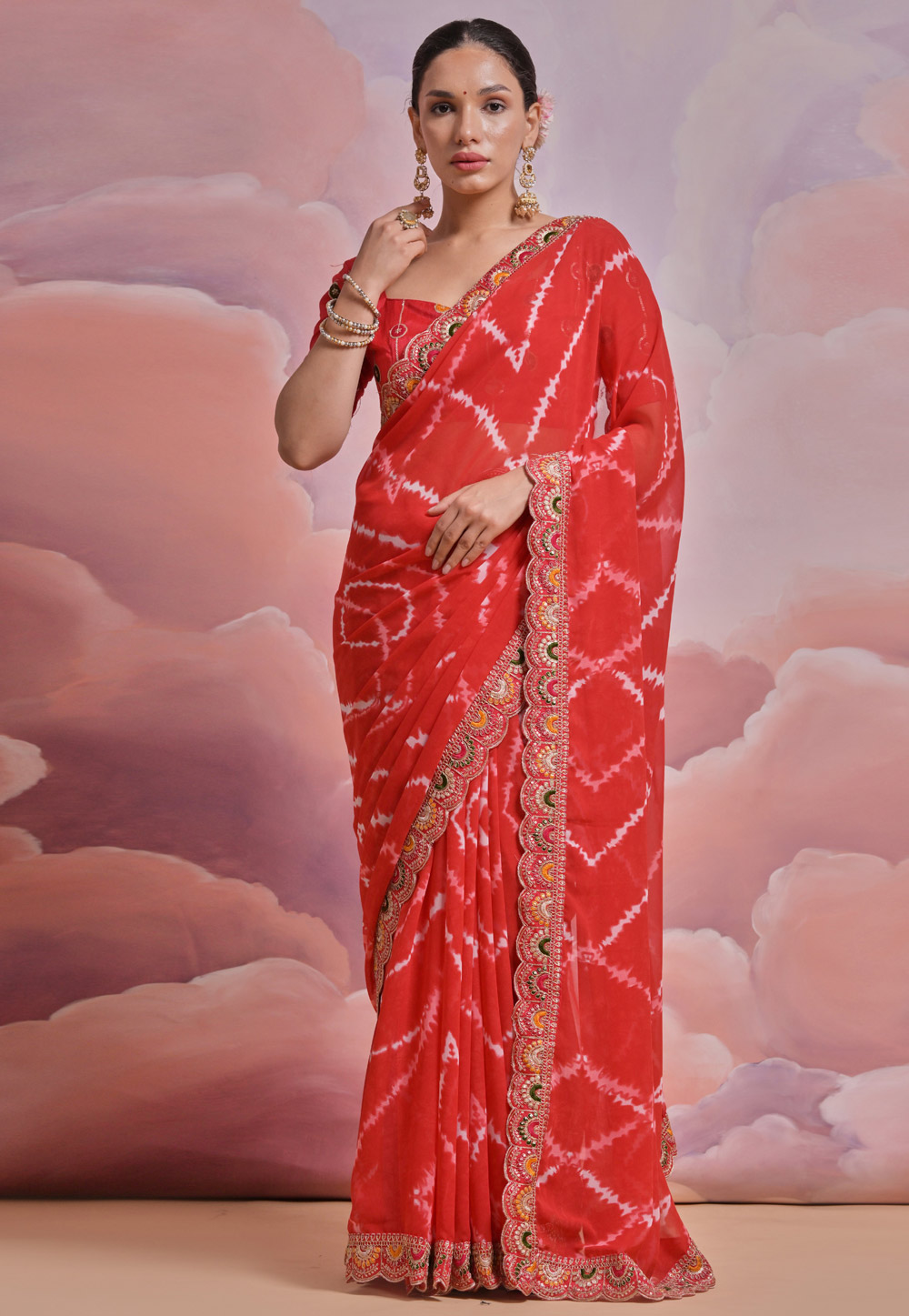 Red Georgette Saree With Blouse 281743