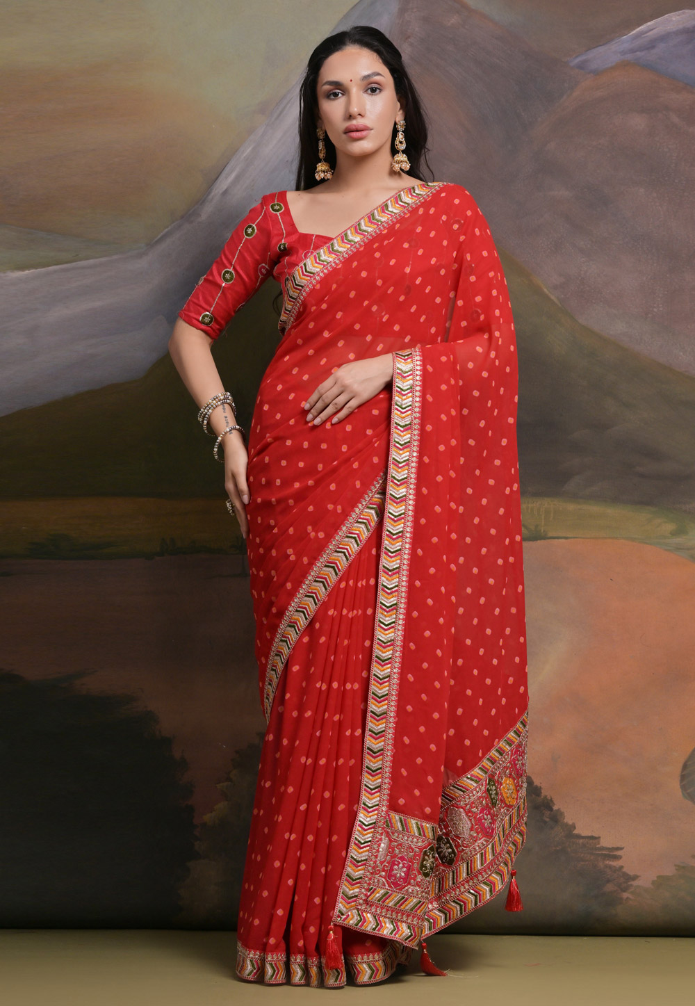 Red Georgette Saree With Blouse 281749