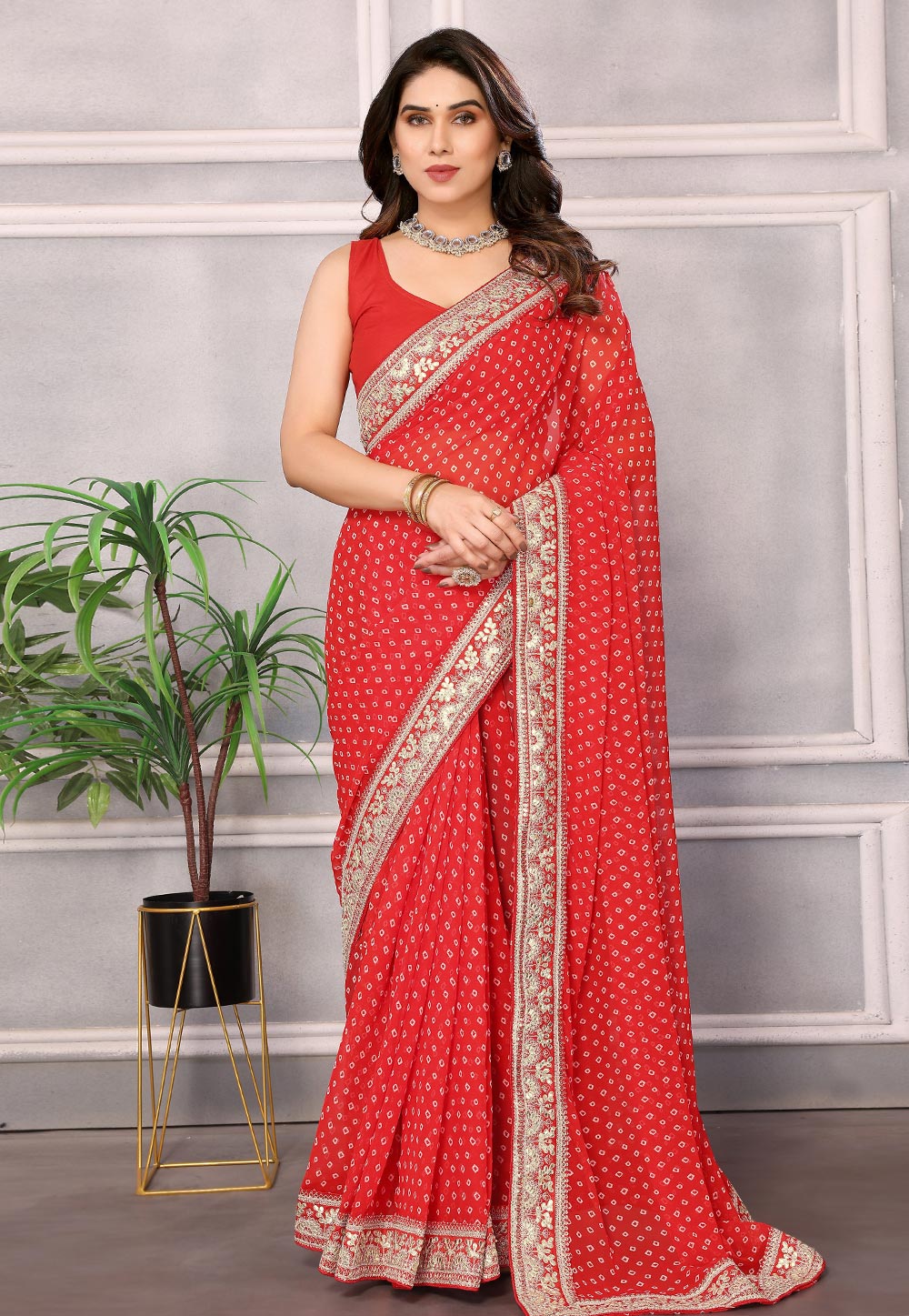 Red Georgette Saree With Blouse 285944