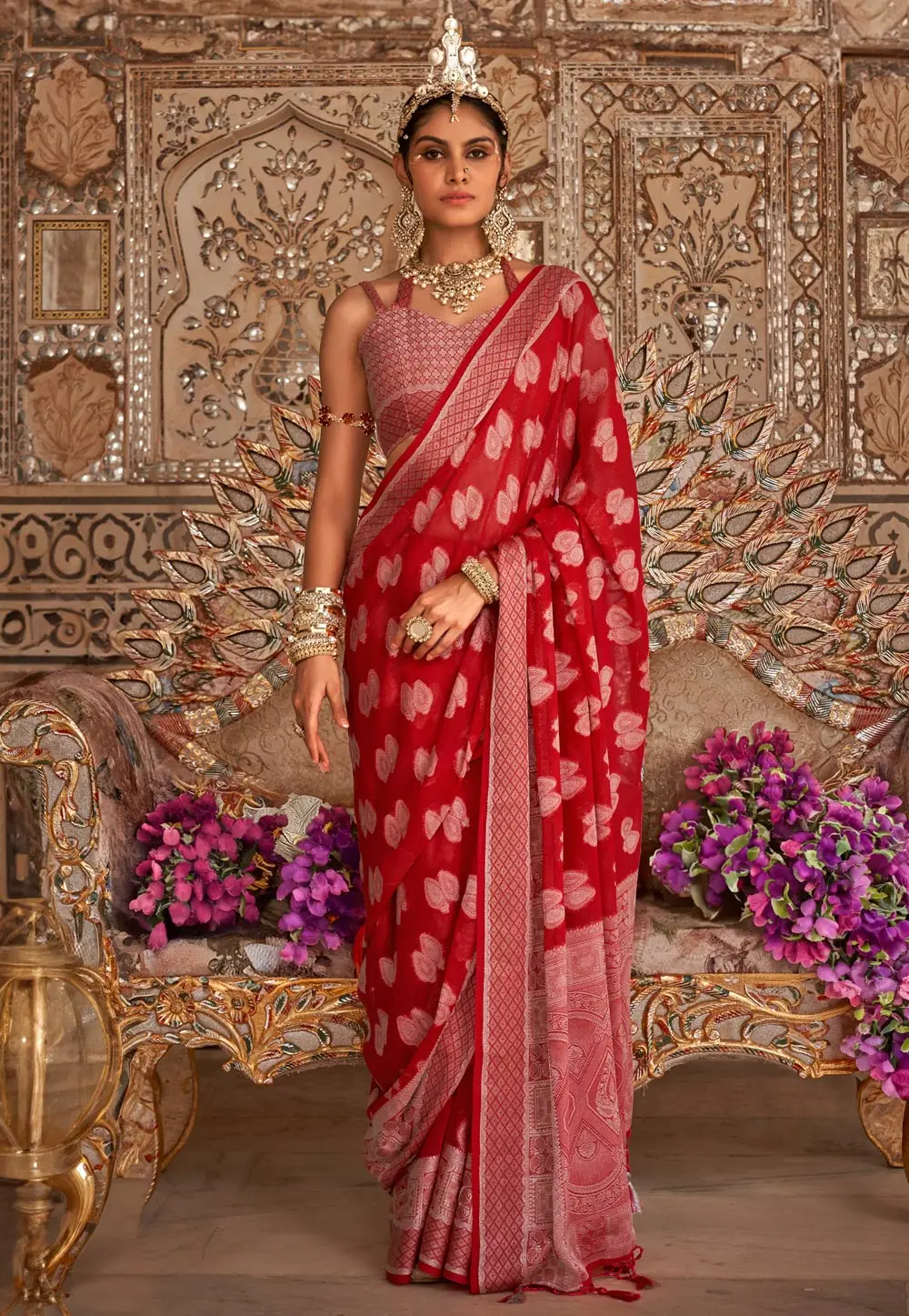 Red Georgette Saree With Blouse 297723