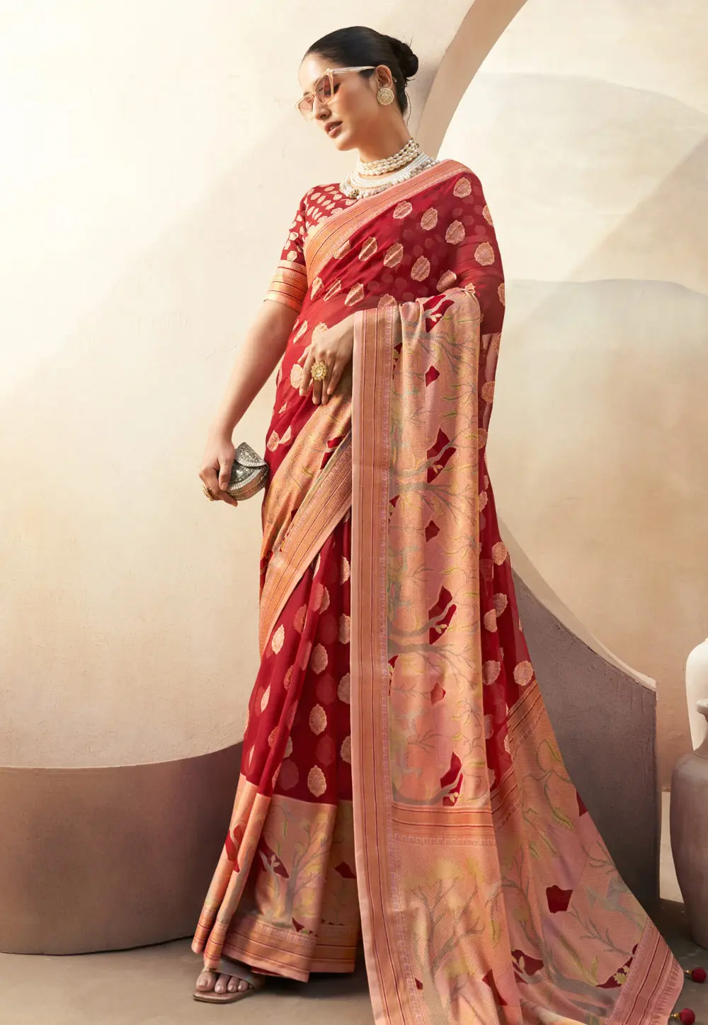 Red Georgette Saree With Blouse 301699