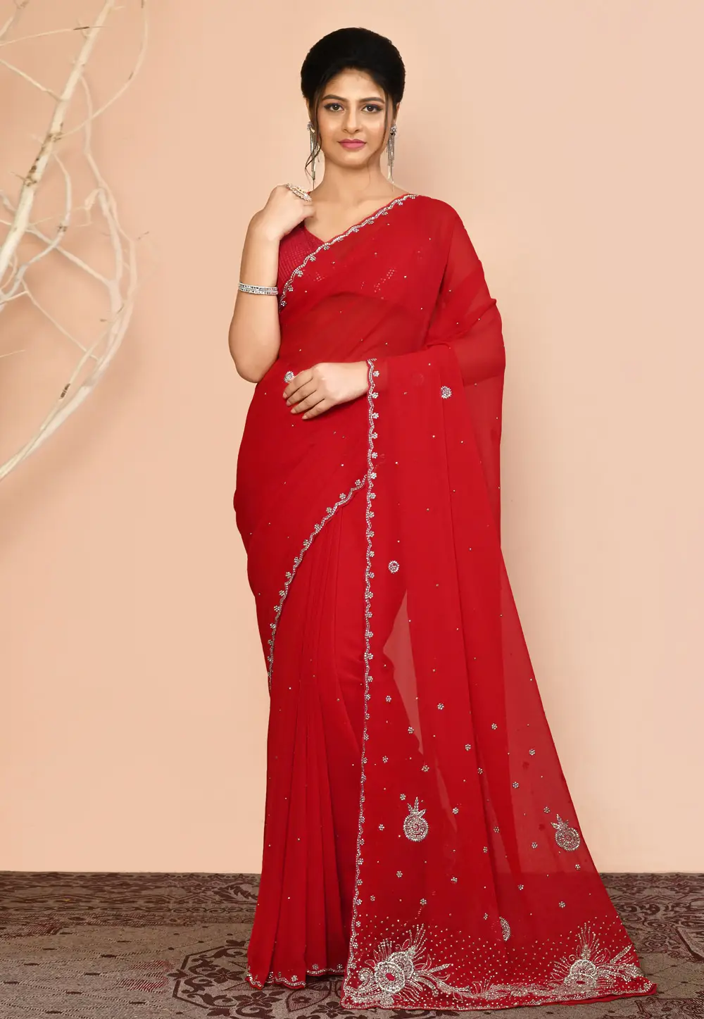 Red Georgette Saree With Blouse 295987