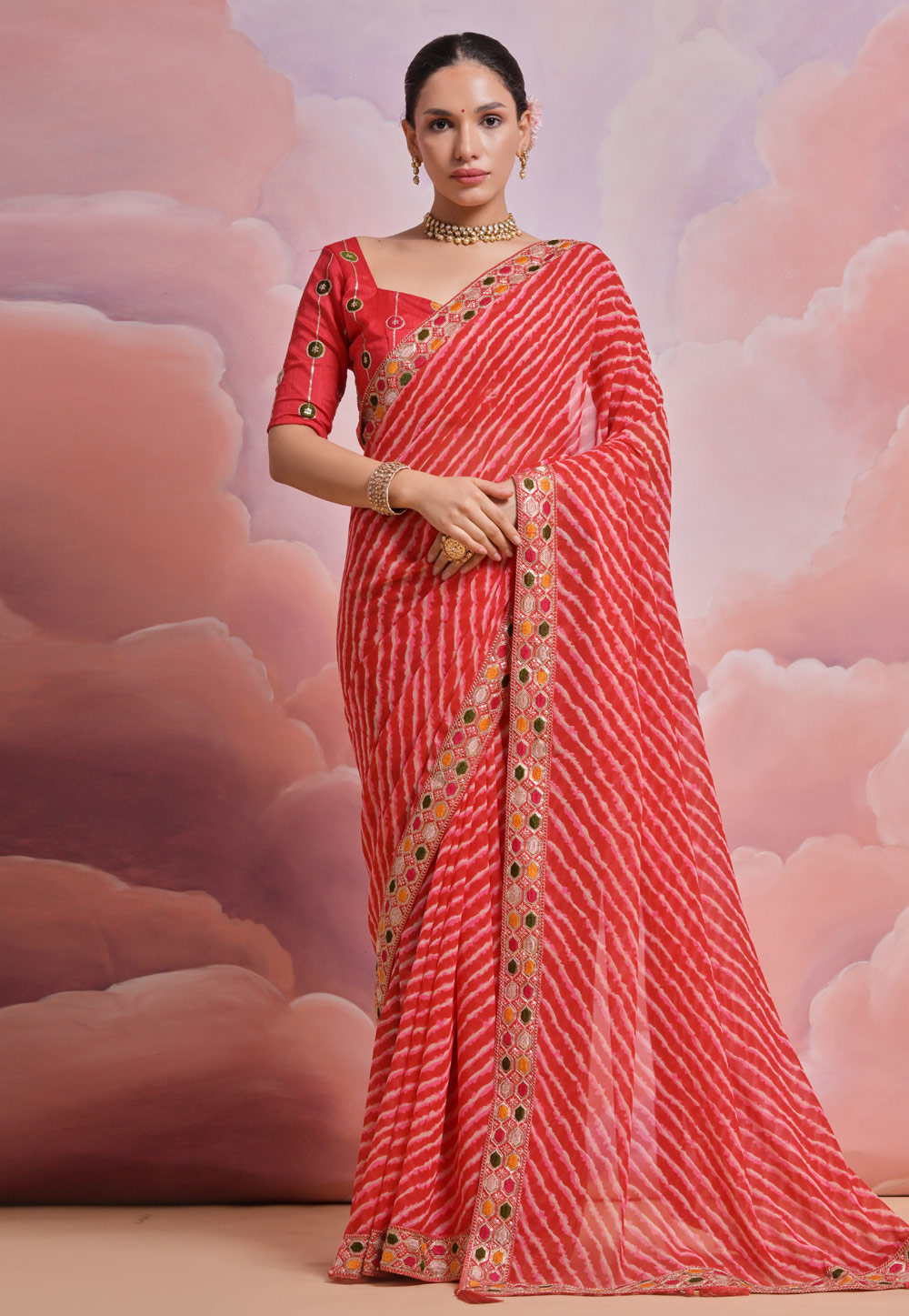 Red Georgette Saree With Blouse 286456