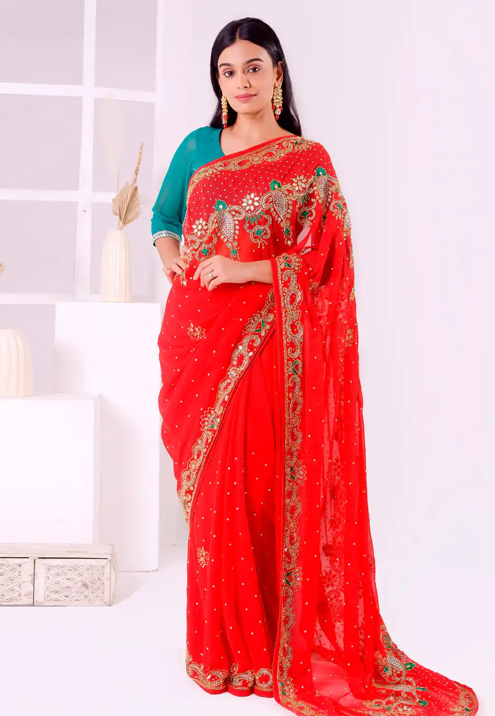 Red Georgette Saree With Blouse 293581