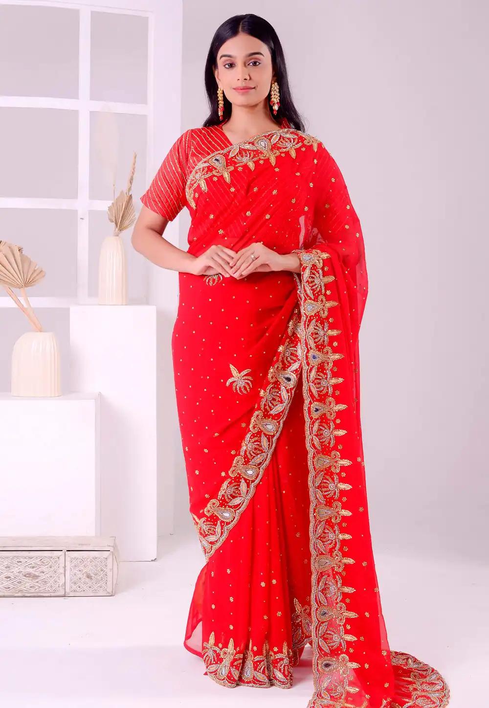 Red Georgette Saree With Blouse 293584