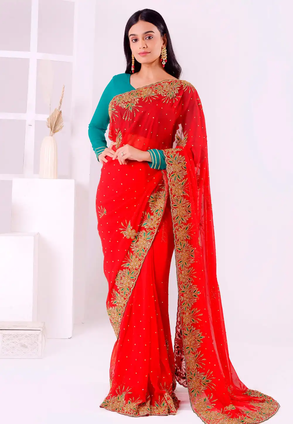 Red Georgette Saree With Blouse 293585