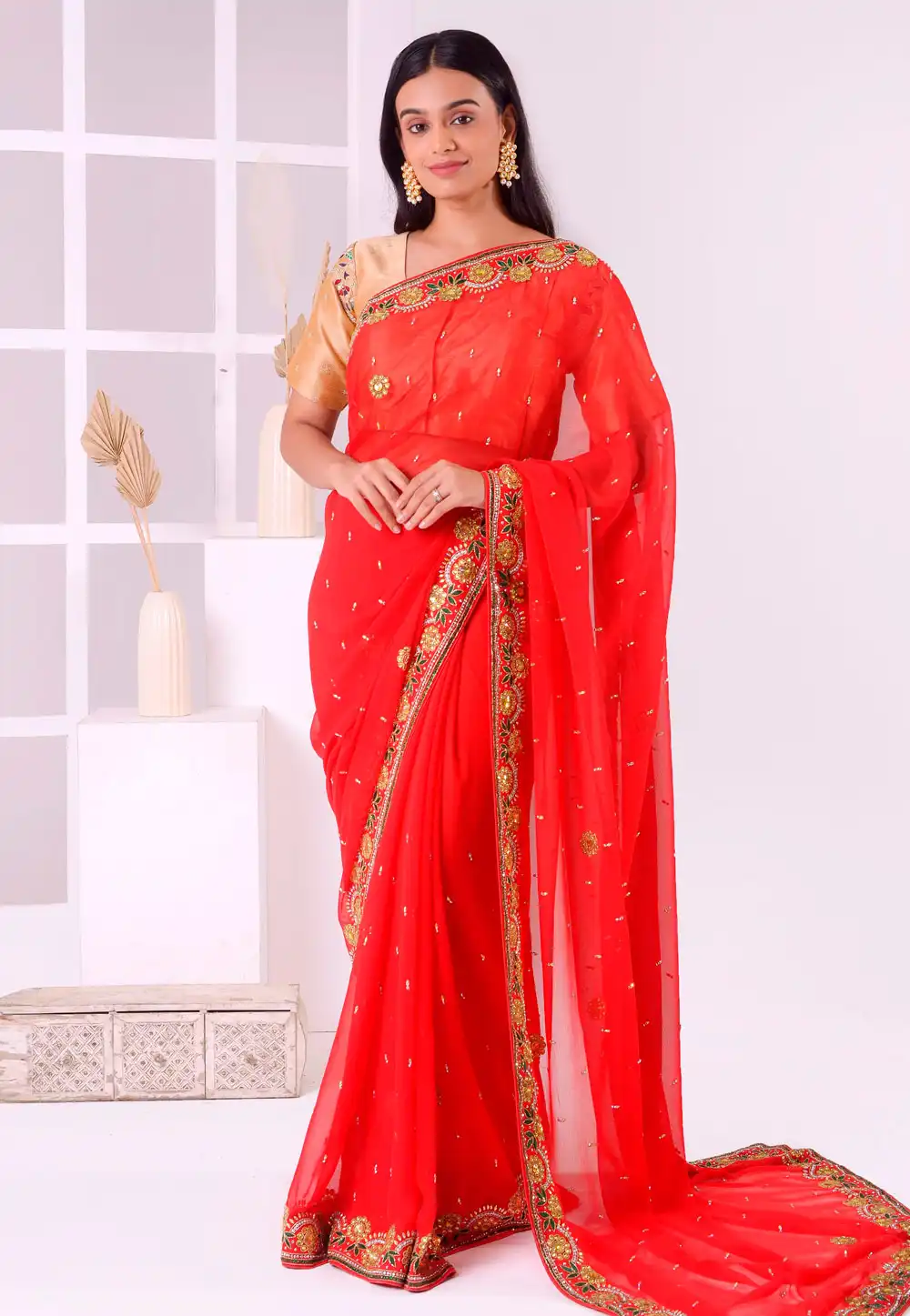 Red Georgette Saree With Blouse 293587