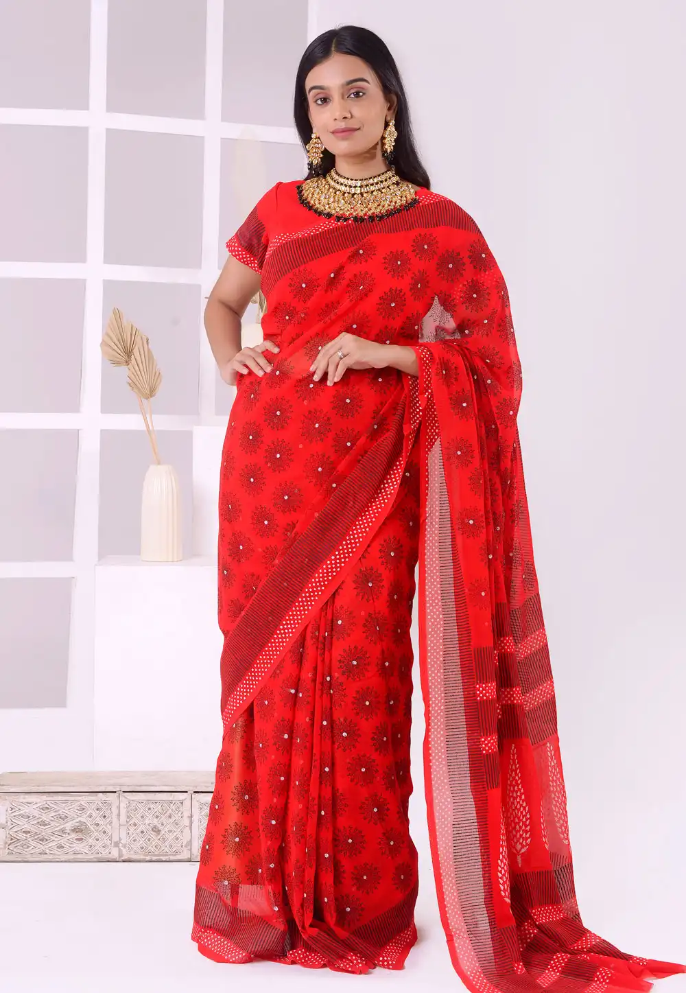 Red Georgette Saree With Blouse 293692