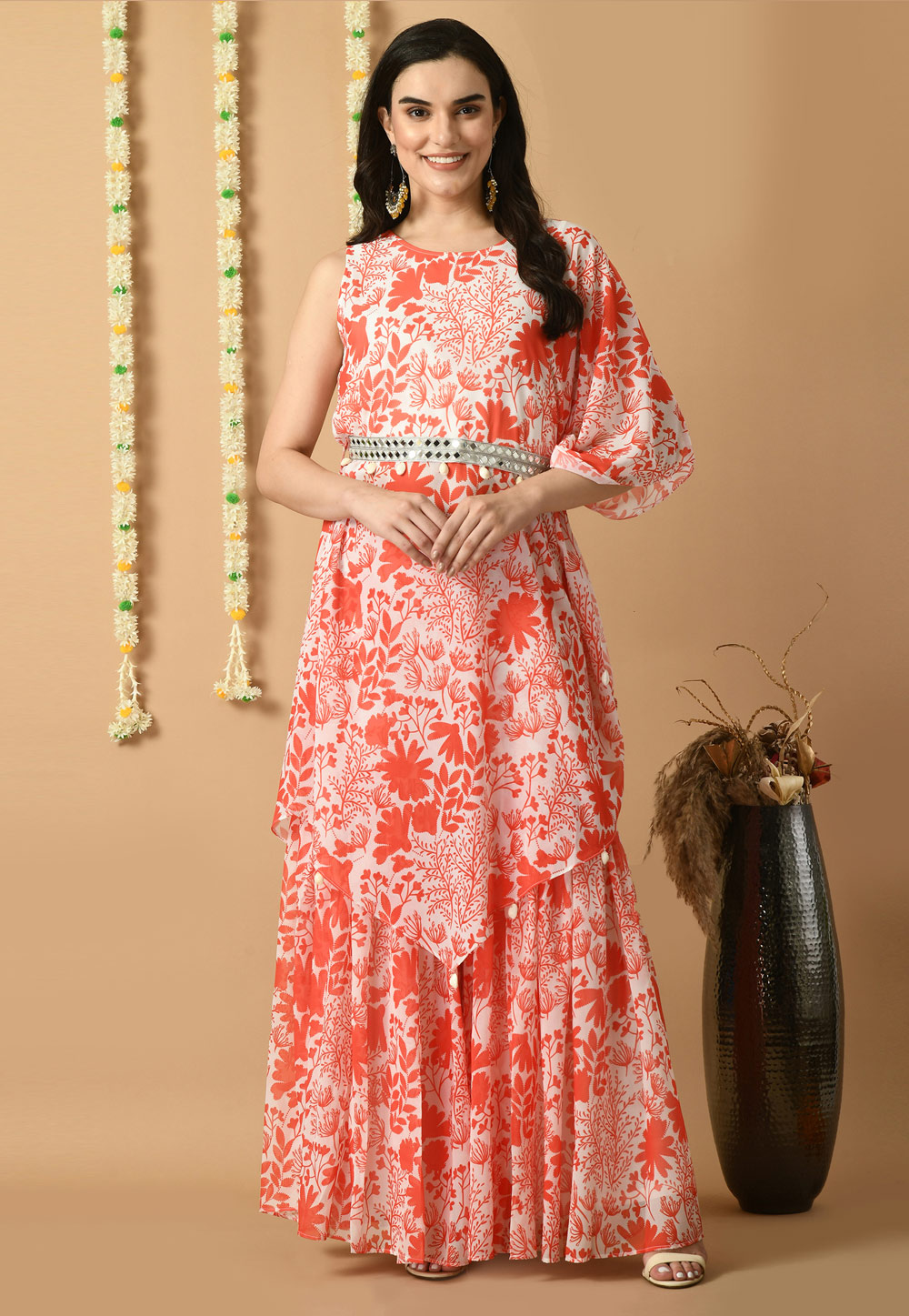 Red Muslin Kurta Set With Sharara 305473