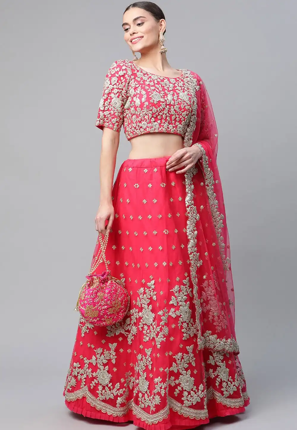 Red Net A Line Lehenga Choli 288541