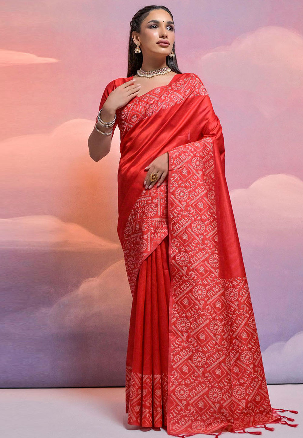Red Raw Silk Saree With Blouse 281770