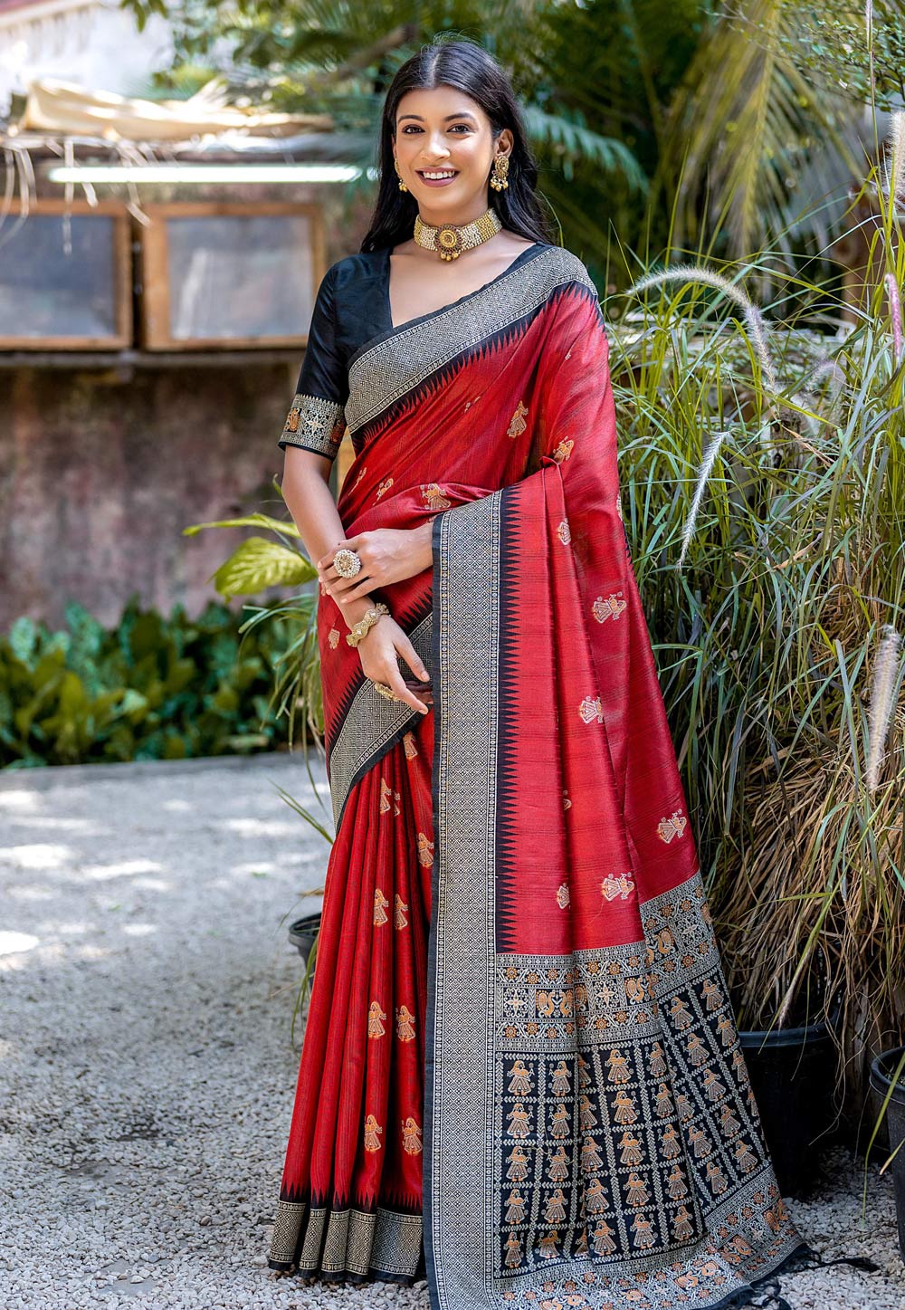 Red Raw Silk Saree With Blouse 283212