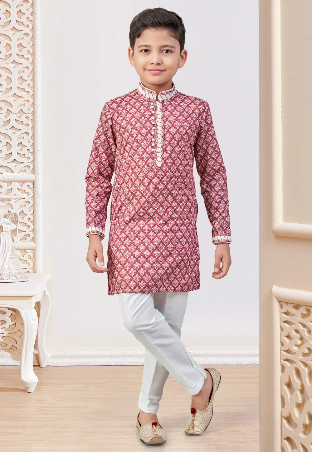 Red Rayon Kids Kurta Pajama 303815