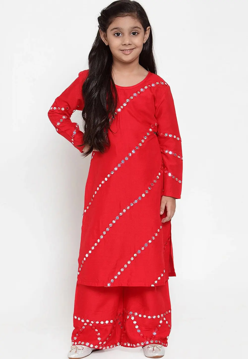 Red Rayon Kids Palazzo Suit 302402