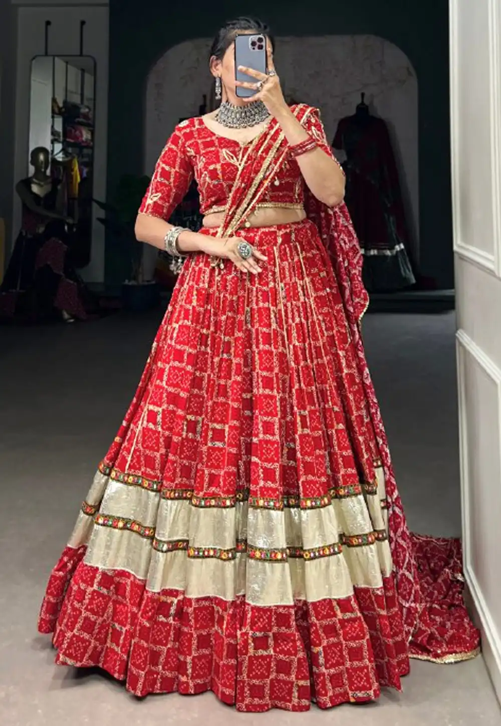 Red Rayon Navratri Chaniya Choli 292112