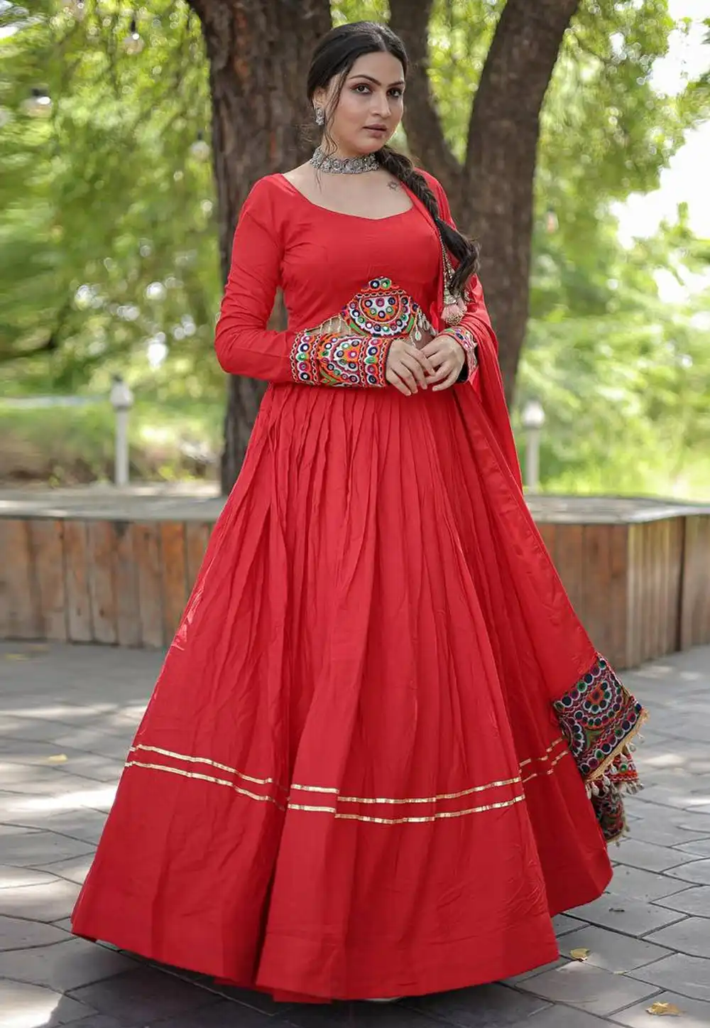 Red Rayon Navratri Chaniya Choli 292068