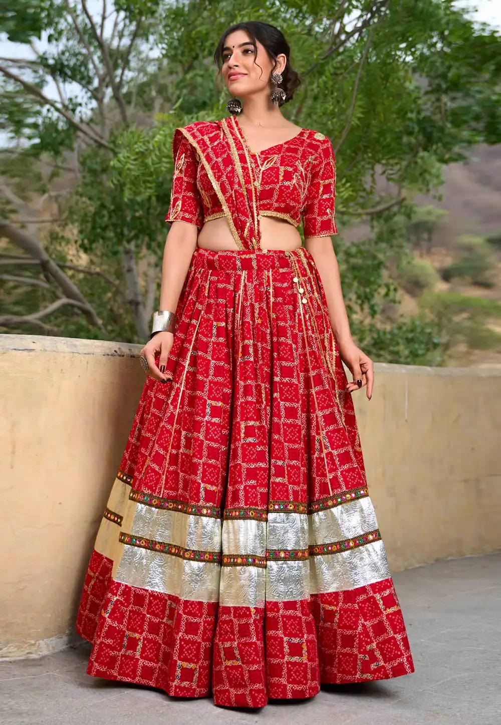 Red Rayon Navratri Chaniya Choli 293131