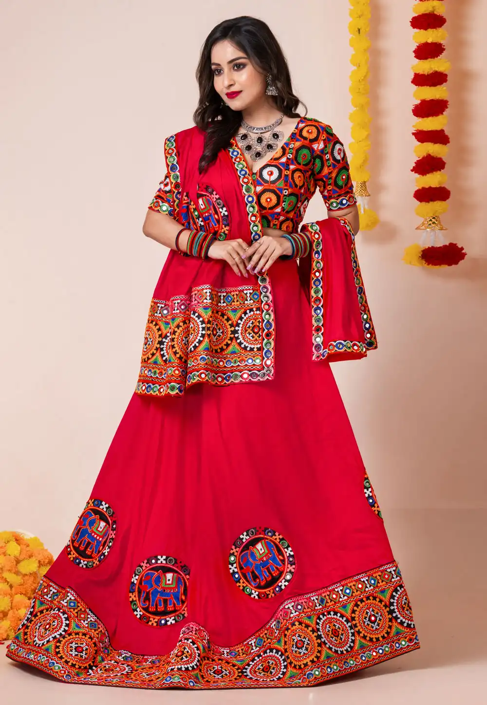 Red Rayon Navratri Chaniya Choli 292606