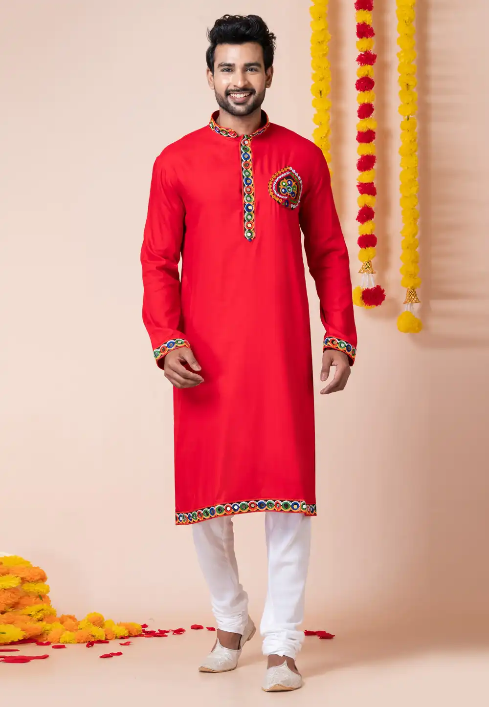 Red Rayon Navratri Kurta Pajama 292607