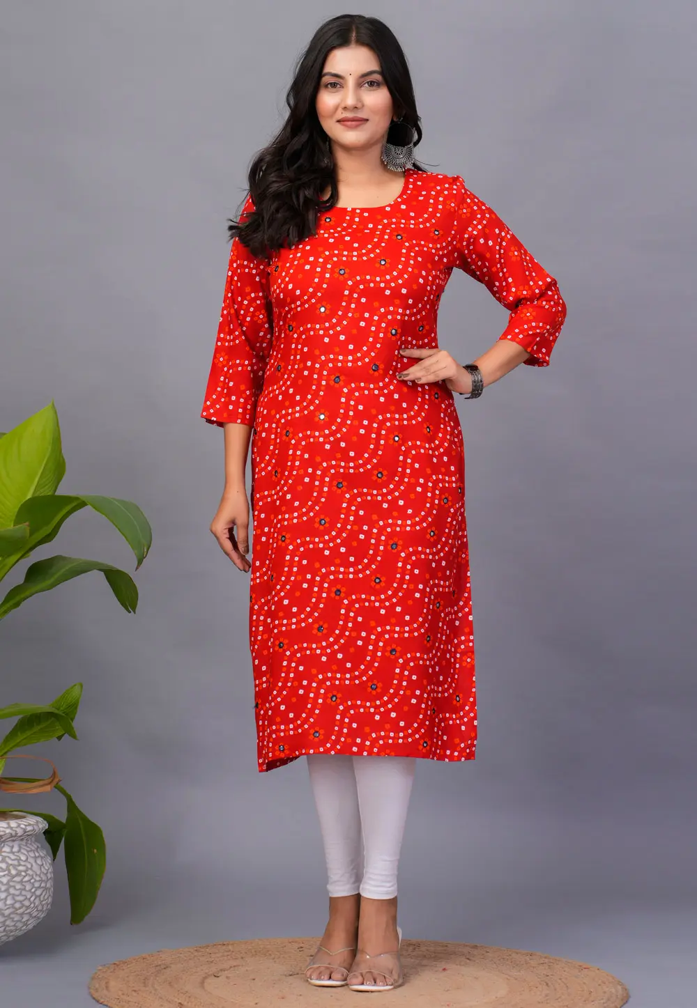 Red Rayon Printed Long Tunic 302979