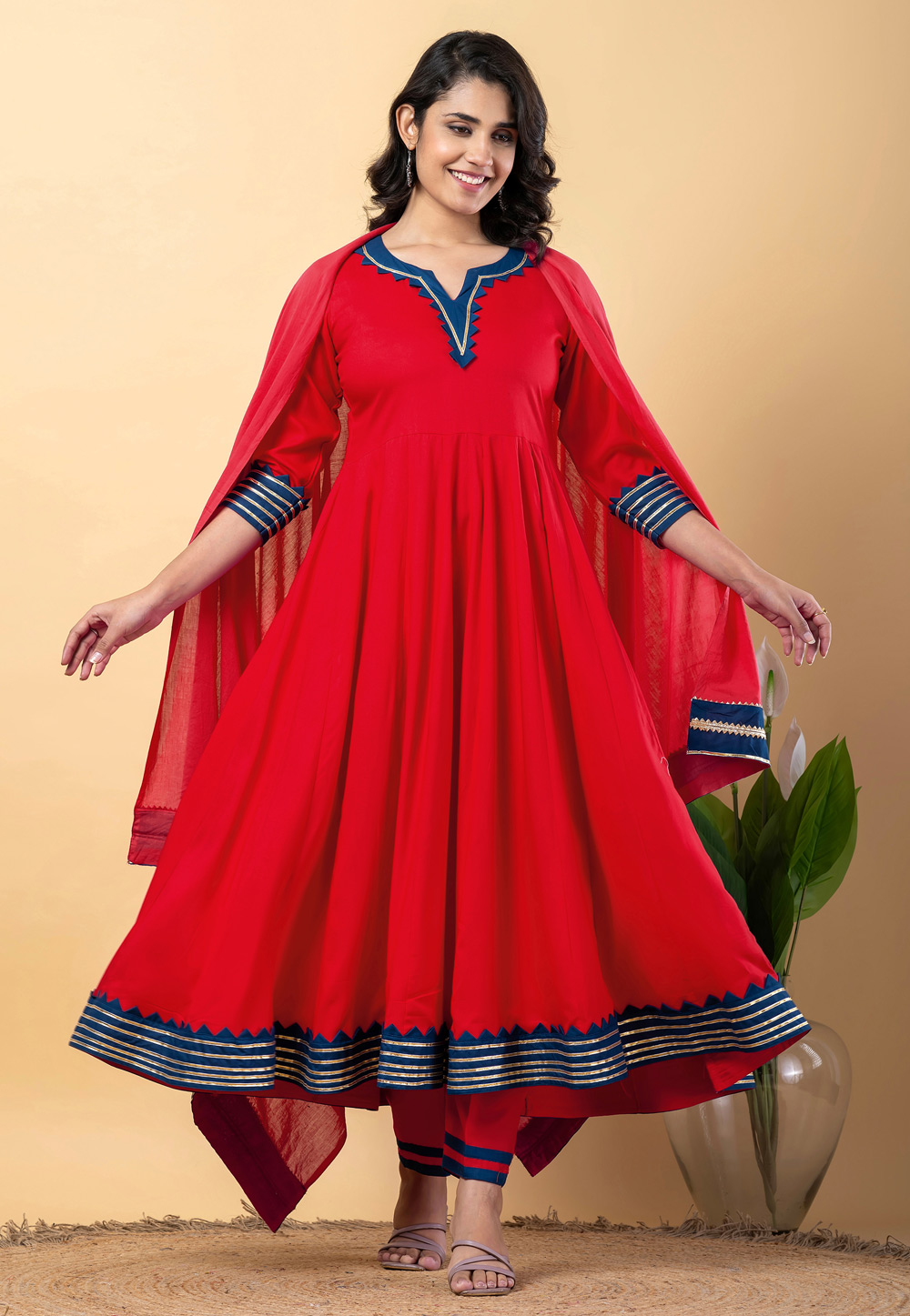Red Rayon Readymade Anarkali Suit 309279