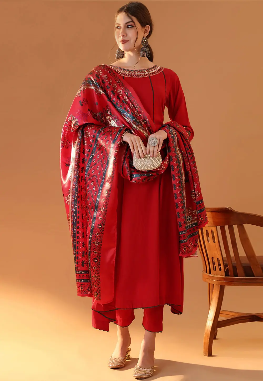 Red Rayon Readymade Pakistani Suit 301923