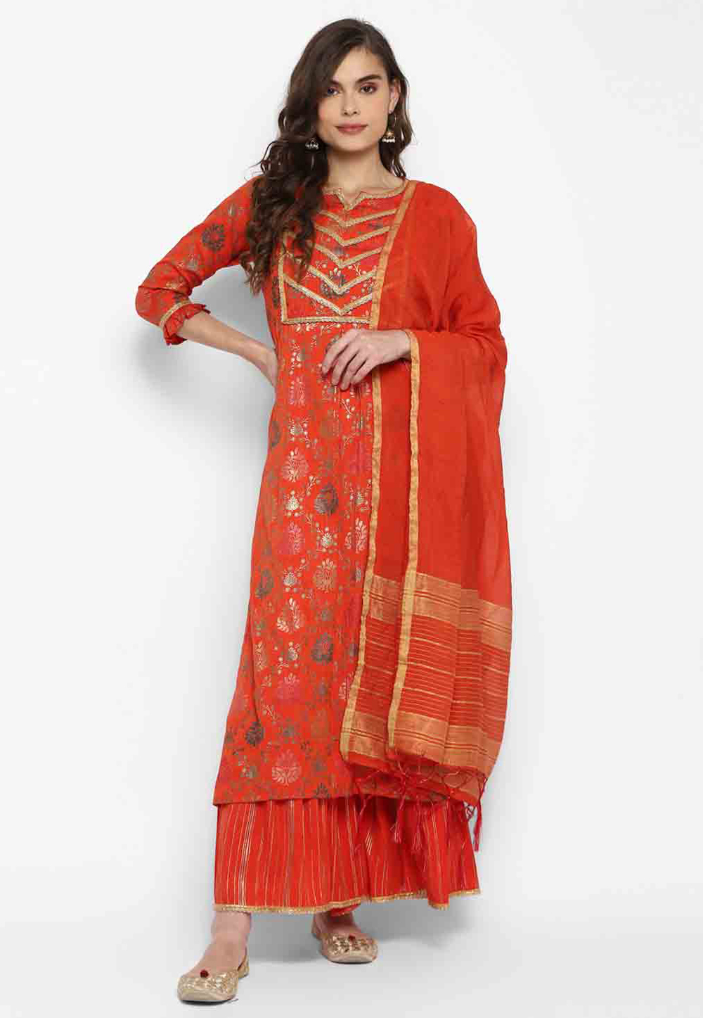 Red Rayon Readymade Palazzo Suit 280811