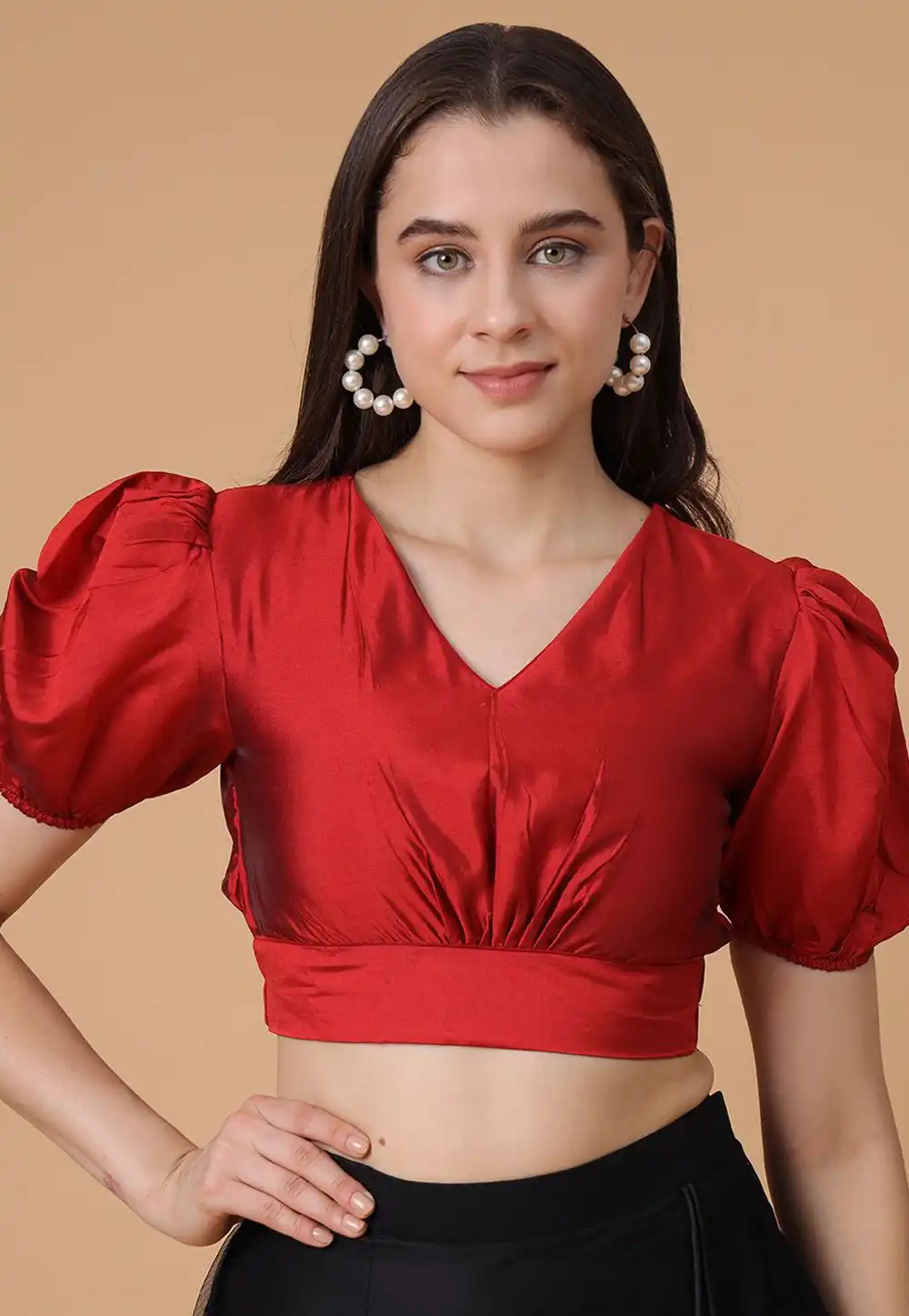 Red Satin Silk Readymade Blouse 293655