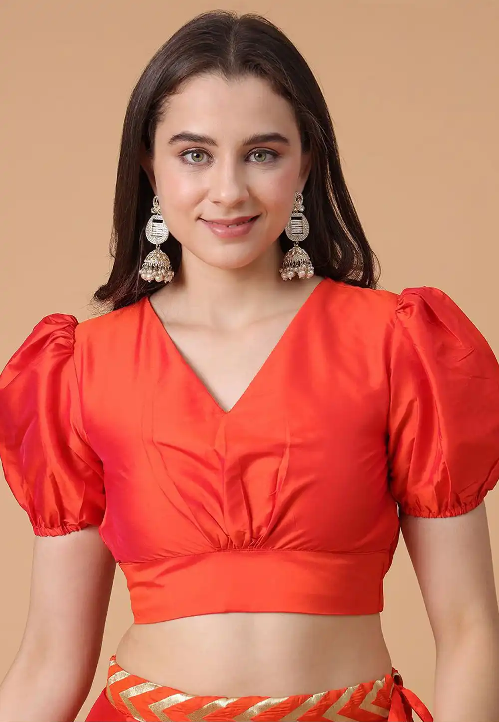 Red Satin Silk Readymade Blouse 293660