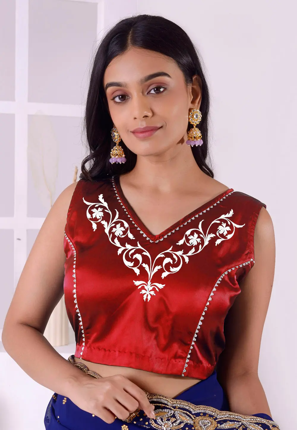 Red Satin Silk Readymade Blouse 298327