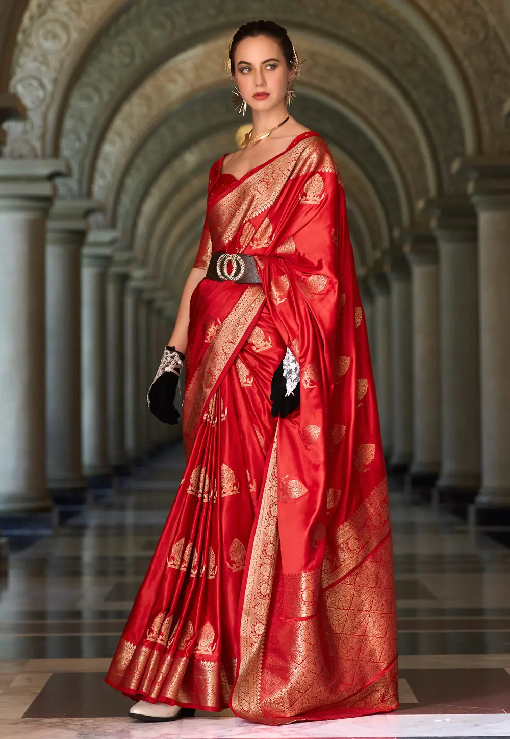 Red Satin Silk Saree With Blouse 296539