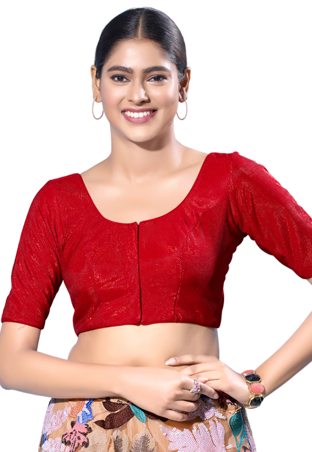 Red Shimmer Readymade Blouse 285067