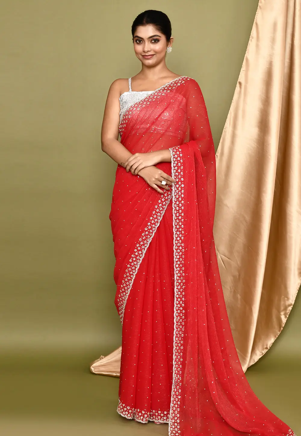 Red Shimmer Saree With Blouse 295945