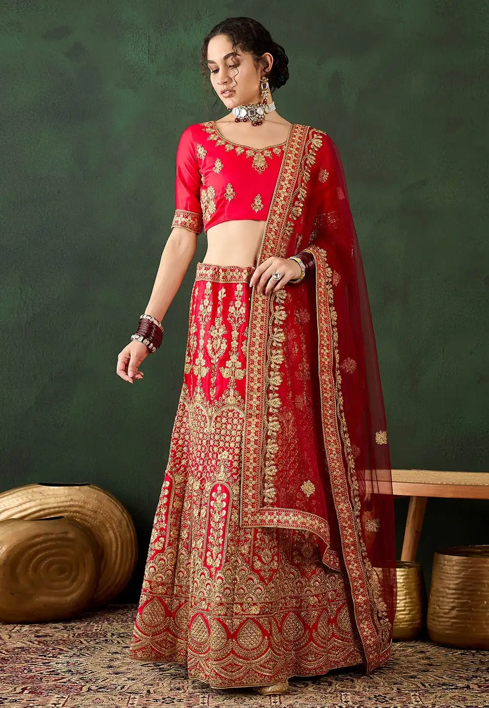 Red Silk A Line Lehenga Choli 294395