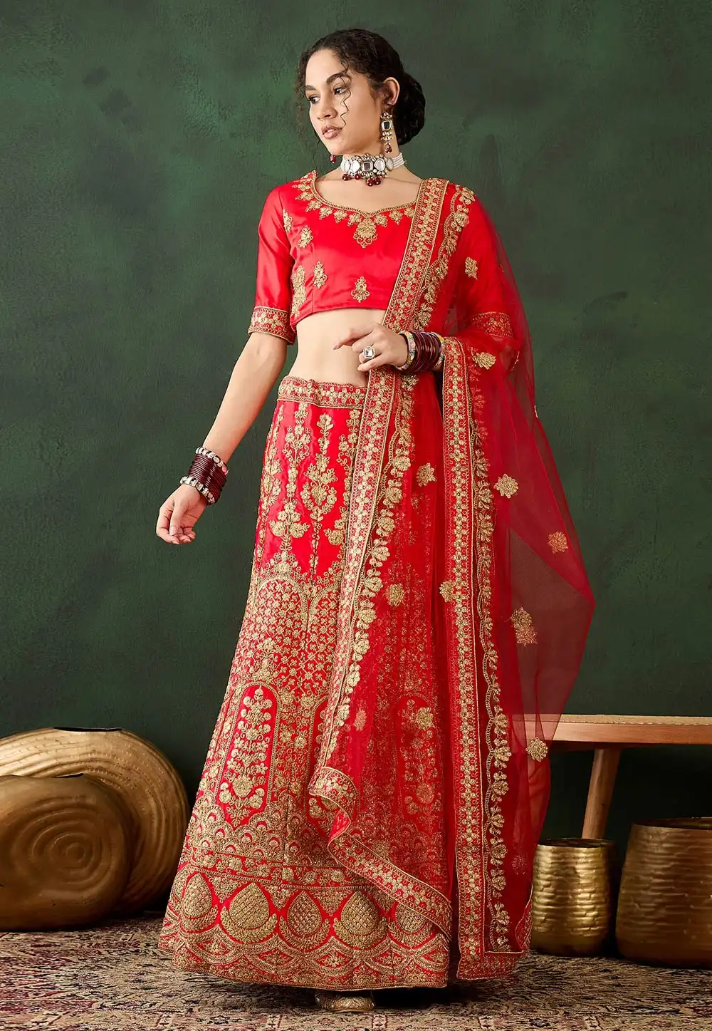 Red Silk A Line Lehenga Choli 294397