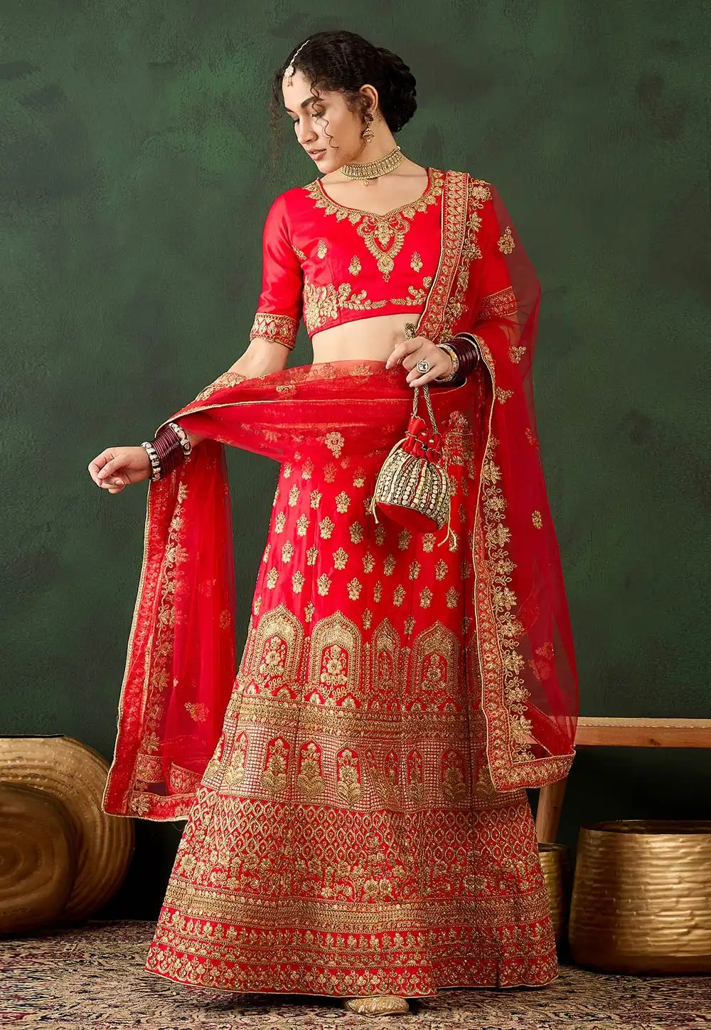 Red Silk A Line Lehenga Choli 294309