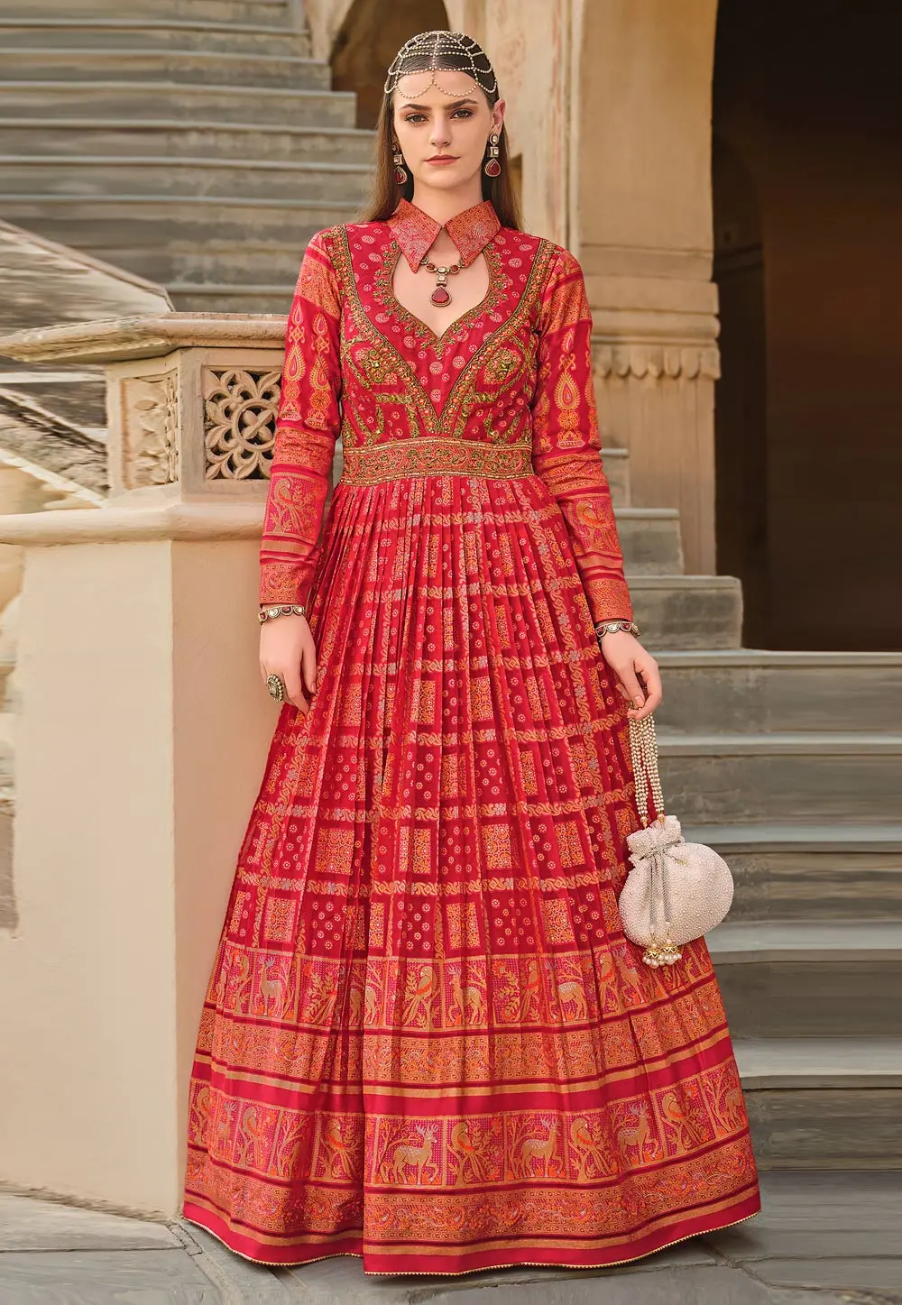 Red Silk Anarkali Suit 303545