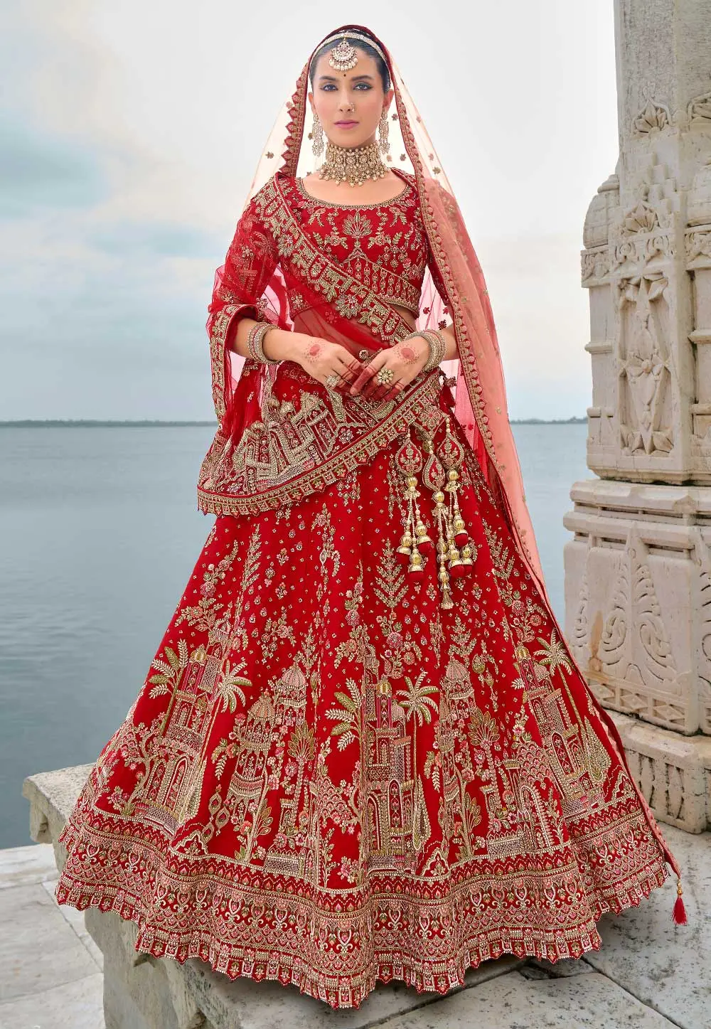 Red Silk Bridal Lehenga Choli 298408