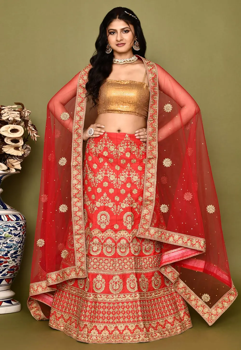 Red Silk Bridal Lehenga Choli 295773