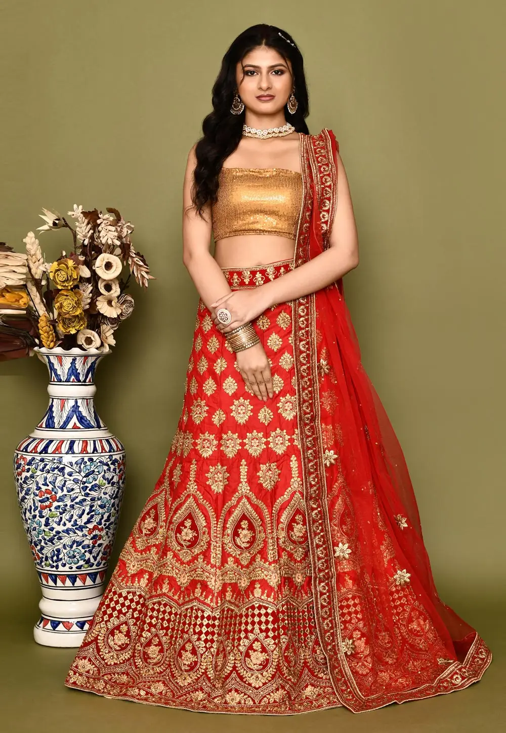 Red Silk Bridal Lehenga Choli 295778