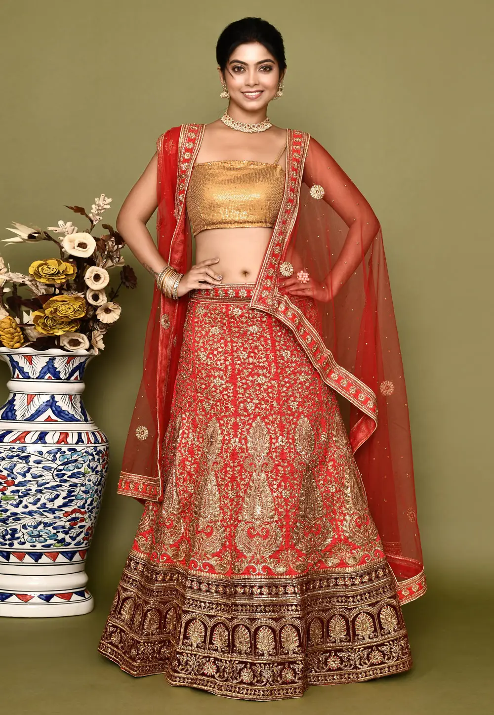 Red Silk Bridal Lehenga Choli 295797