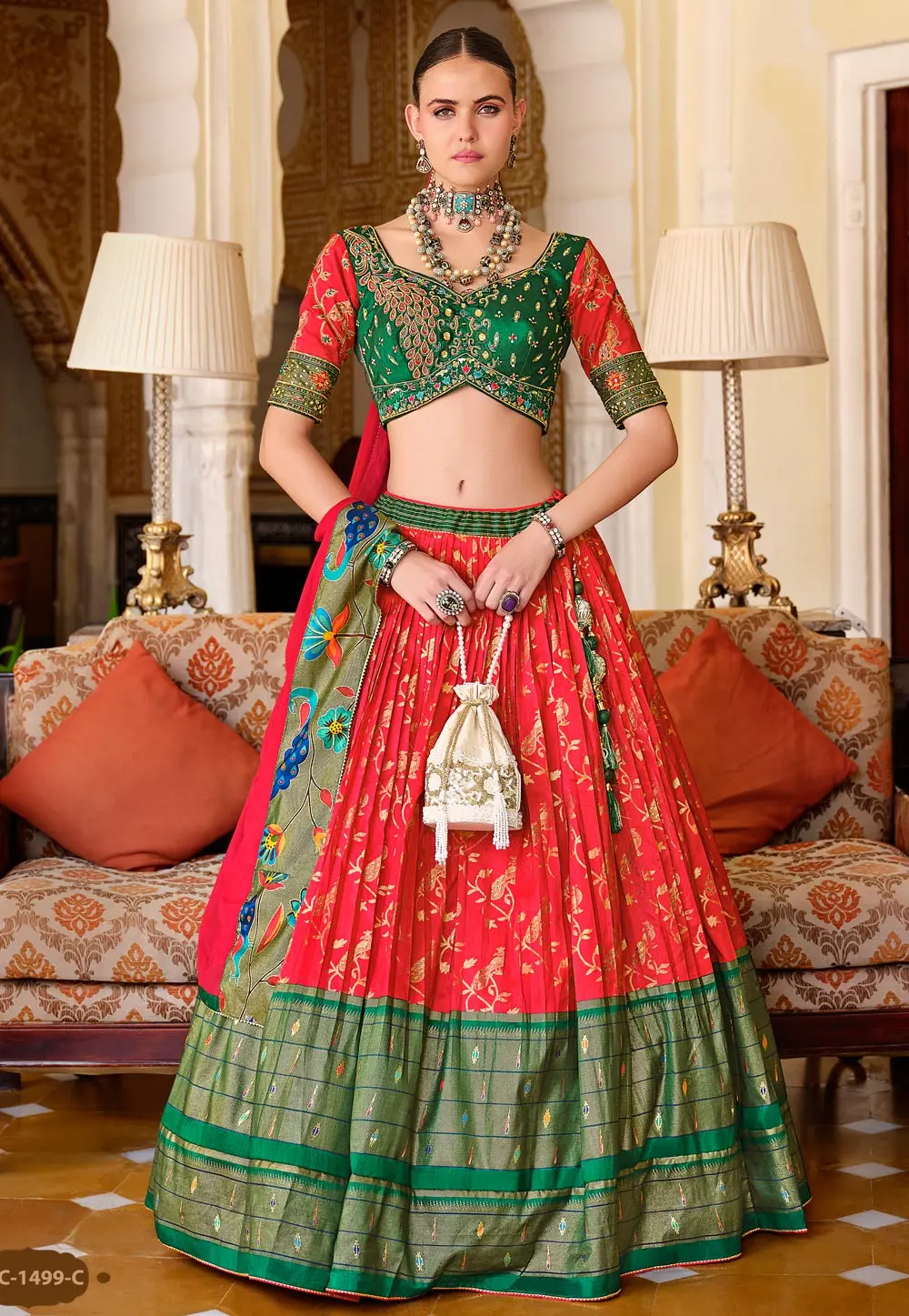 Red Silk Circular Lehenga Choli 302585