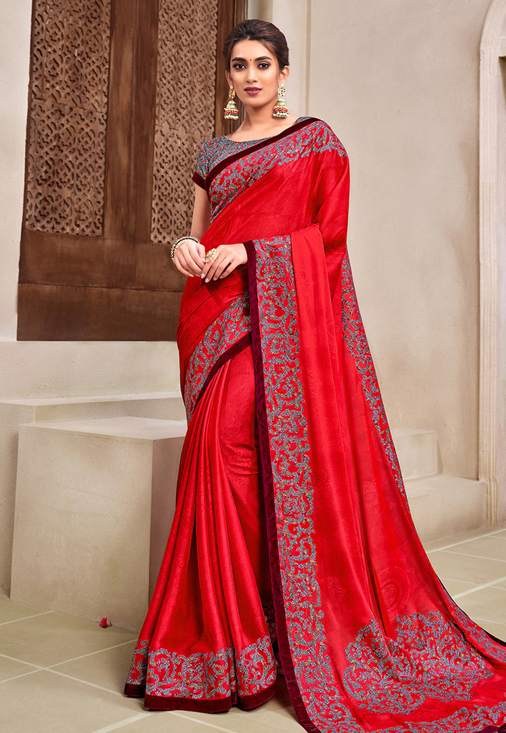 Red Silk Georgette Saree With Blouse 280444