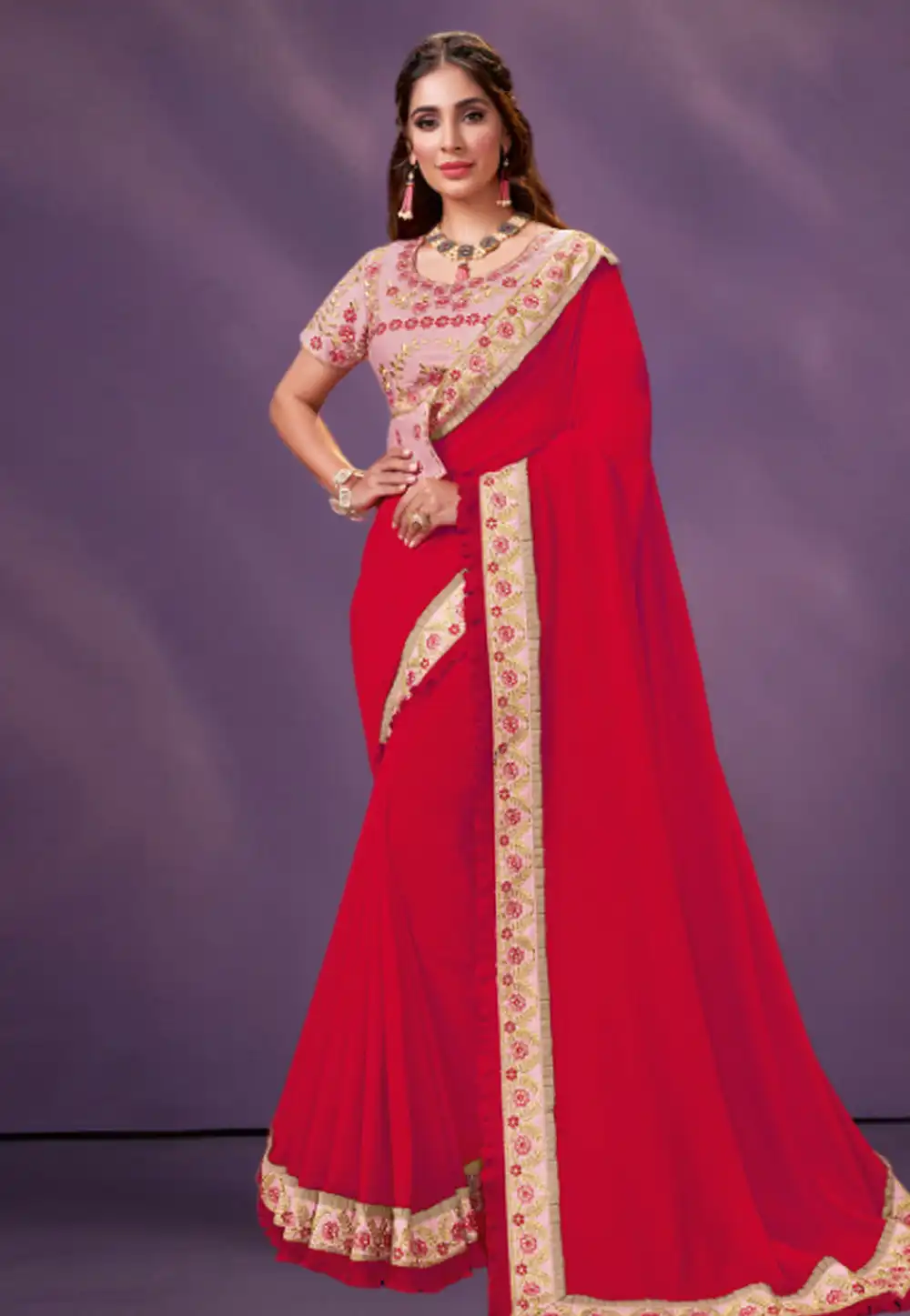 Red Silk Georgette Saree With Blouse 292038